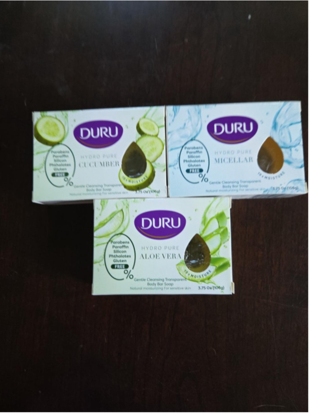 Duru Hydro Pure Bar Soap 3-Pc Set Aloe Cucumber Micellar 3.75 oz